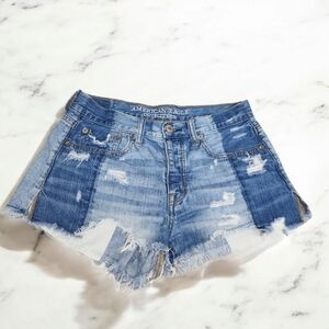American Eagle Outfitters Blue Jean Shorts with Distressed Raw Hem